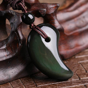 Natural Rainbow Obsidian Wolf Tooth Amulet Pendant Necklace